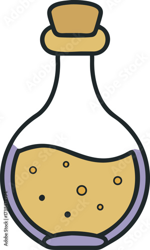 A Cartoon Potion Bottle Filled with Bubbling Yellow Liquid