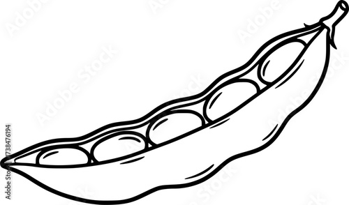 Black and white outline drawing of a single bean pod silhouette isolated on white background