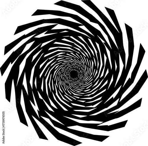 Black and white optical illusion spiral vortex pattern silhouette isolated on white background

