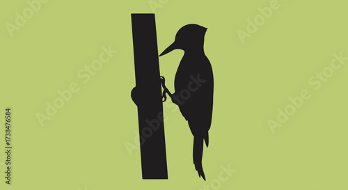 Silhouette of a woodpecker clinging to a tree trunk.