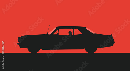 Silhouette of a classic American muscle car in profile view.