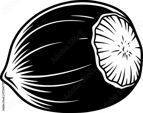 Stylized black outline of a hazelnut silhouette isolated on white background
