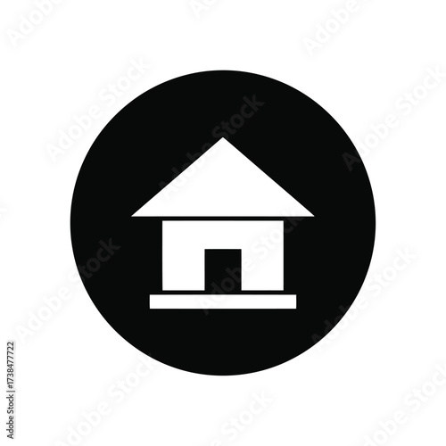 Vector art of simple white house icon inside a black circle on a
