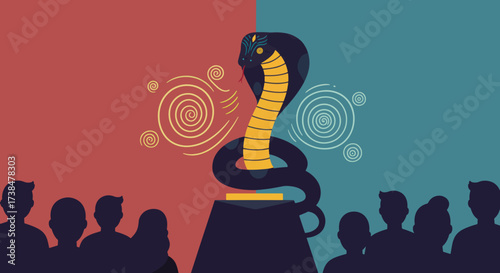 Snake Charmer Performing Cobra Dance for Audience Silhouette.