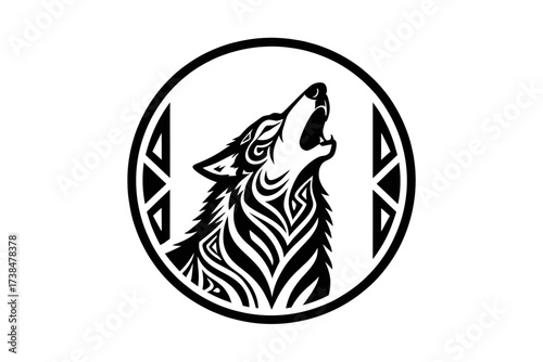 Wolf Howling Circle Emblem Illustration