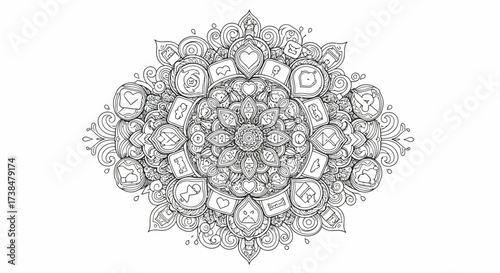 Intricate Social Media Icons Mandala Line Art