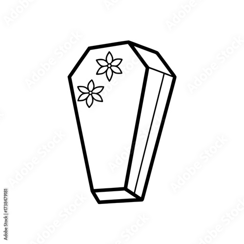 Outline coffin with two flowers