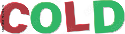 Red Green C O L D Letters with Shadow Effect Text Design cold word