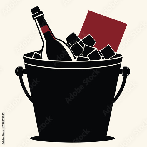 Stylish black ice bucket with wine bottle and ice cubes ready for serving