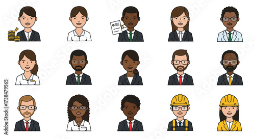 Diverse group of professional people avatars in a grid layout.