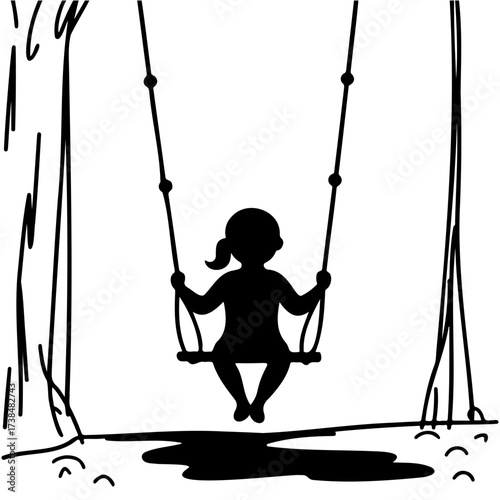 Girl sitting on swing under tree silhouette concept of World Mental Health Day  