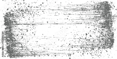 A distressed grey paint splatter texture on a white background with horizontal brush strokes.