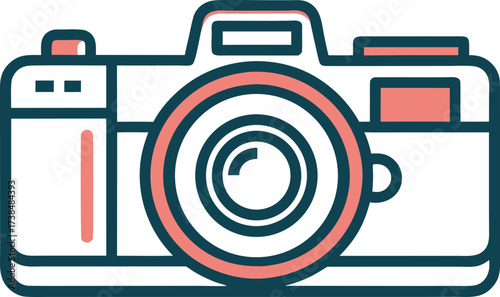 Illustration of a camera with a lens and buttons, ideal for photography or design projects