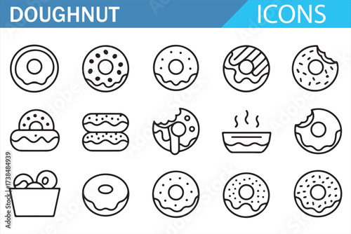 Line Art Icons of Doughnuts and Coffee for Bakery and Dessert Themes
