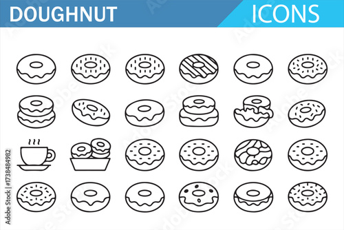 Collection of Doughnut Icons Featuring Various Flavors and Toppings