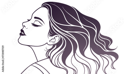 lady vector with long eyelashes and wavy 