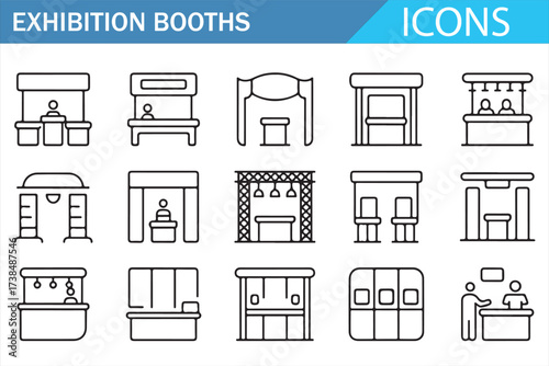 Simple Line Art Icons of Different Booth Types for Trade Show Displays