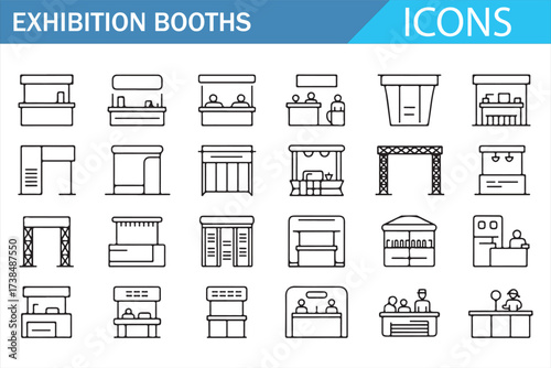 Minimalistic Exhibition Booths Icons for Marketing and Event Planning
