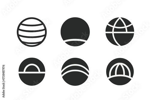 Hemisphere Logo Variations. Hemisphere. Set Logo of hemisphere: half globe outline. harmonious logo variations of the same emblematic concept, each with