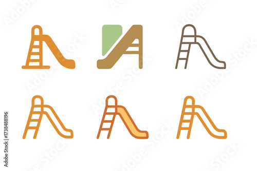 Kids Outdoor Play Logos. outdoor play and adventures for kids. Set Logo of outdoor play and adventures for kids: slide. harmonious logo variations of the same