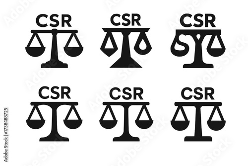 CSR Logo Variations. Corporate Social Responsibility. Set Logo of Corporate Social Responsibility: balance scale. harmonious logo variations of the same