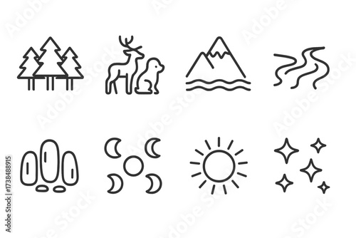 Supernatural and Religious Icons. Outline icon set of supernatural beings: angel wings, demon tail, ghost sheet, wizard hat, mermaid tail, troll club, banshee
