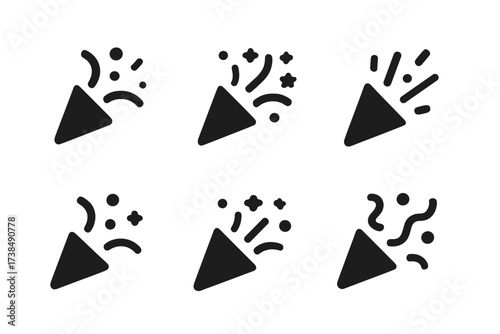 Colorful Confetti Logos. Birthday surprise parties for friends. Set Logo of Confetti: Confetti. Flat solid, Stylized detail, Minimal outline, Negative space,