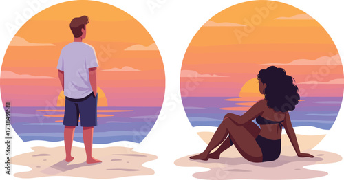Pixel Art Man and Woman Silhouettes on Beach at Sunset, Summer Vacation, Romantic Sea View, Evening Horizon, Leisure and Retro Game Vector

.