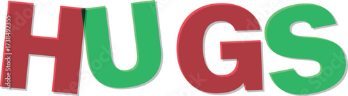 Red Green Overlapping Text H U G S with Shadow Effect Text Design hugs word