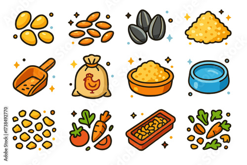 Colorful Chicken Feed Icons.