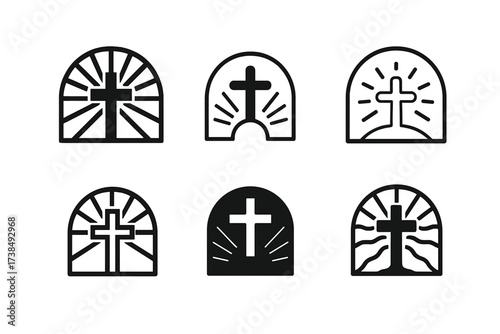Miracles Emblem Variations. Miracles of Jesus. Set Logo of Miracles of Jesus: Resurrection symbol. harmonious logo variations of the same emblematic concept,
