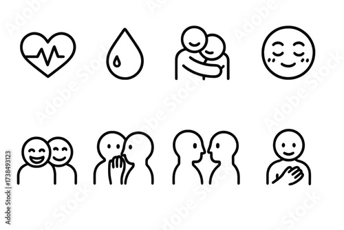 Love & Emotion Icons. Outline icon set of love letter accessories: sealing wax stick, calligraphy nib, envelope liner, postage stamp, decorative sticker,