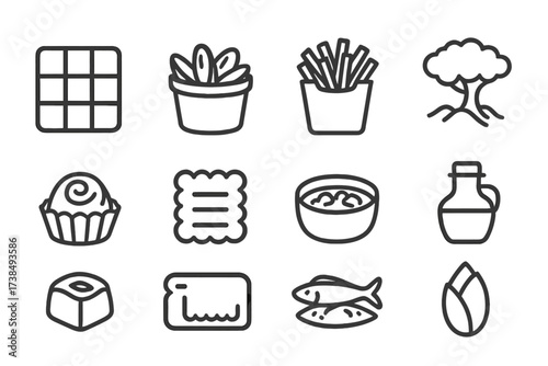 European Icon Sets. Outline icon set of Spanish nature and wildlife: iberian lynx, cork oak, olive tree, Mediterranean sea, mountain, flamingo, eagle, cactus.