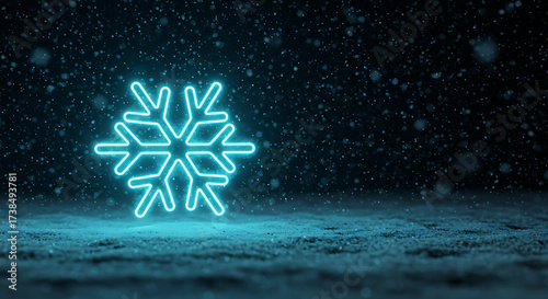 Neon Snowflake: A luminous neon snowflake casts a gentle glow against the backdrop of falling snow, capturing the beauty and serenity of a winter wonderland.