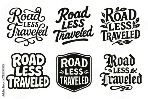 Creative Lettering Grid. Road less traveled. Set lettering. harmonious lettering variations of the same emblematic concept, each with different artistic