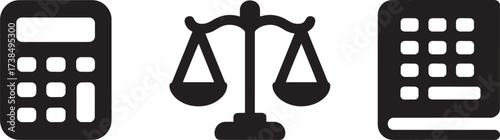 Accounting legal documentation icons calculator scales legal book