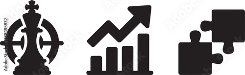 Business Strategy, Growth Chart, and Puzzle Solution Icon Set