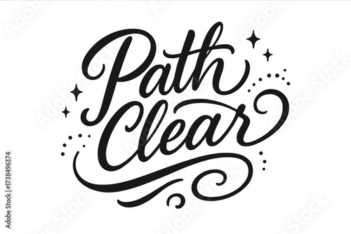 Path Clear Script. Path Clear ? Script Hand-Lettering with flowing brush strokes, semi-cursive with strong upward strokes and smooth connectors, transparent