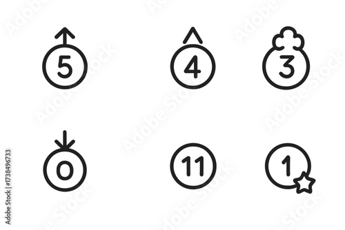 Bingo Number Icons. Outline icon set of bingo number types: odd number, even number, prime number, lucky number, high number, low number, repeated number,