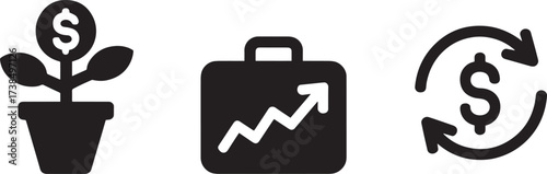 Money Plant Briefcase Growth Chart Money Exchange Icon Set