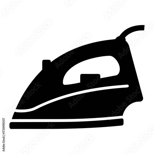 Vector art of black iron, a classic appliance for smoothing clothes, representing domestic chores, laundry, and the pursuit of neatness