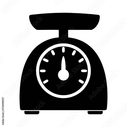 Vector art of black and white kitchen scale icon a device for measuring weight of food ingredients with an analog display