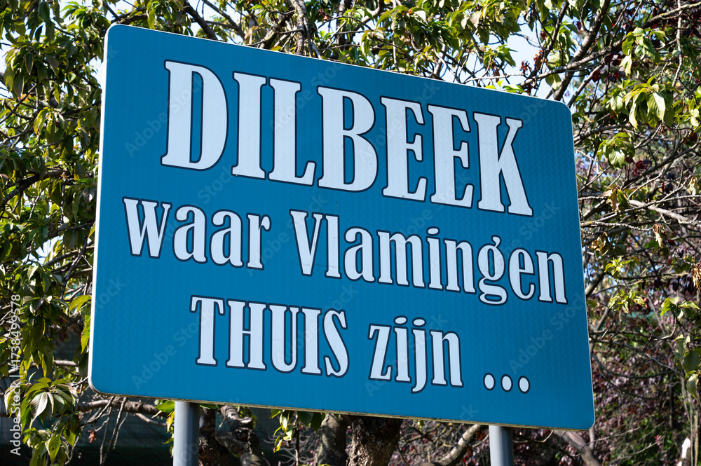 Fototapeta premium Sign of the village of Dilbeek, home of the Flemish people in Flemish Brabant Region, Belgium