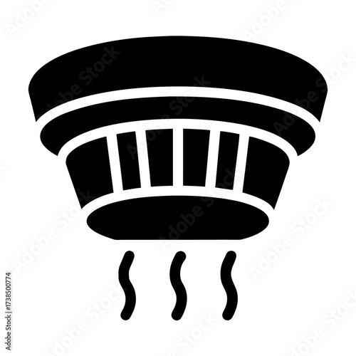 Vector art of black and white illustration of a smoke detector with smoke, indicating a fire hazard and the need for immediate action