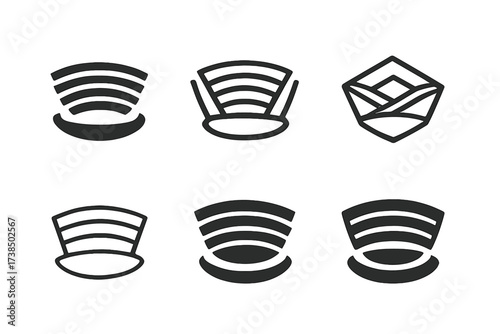 Arena Bowl Logos. stadium seats. Set Logo of stadium seats: arena bowl. harmonious logo variations of the same emblematic concept, each with different artistic