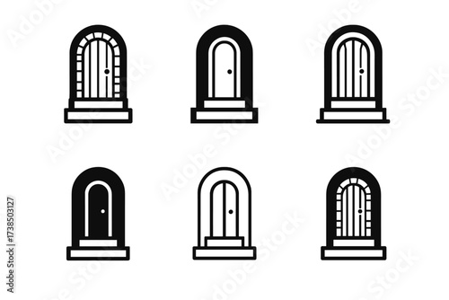 Diverse Alley Logos. Alley. Set Logo of Alley: old wooden door. harmonious logo variations of the same emblematic concept, each with different artistic