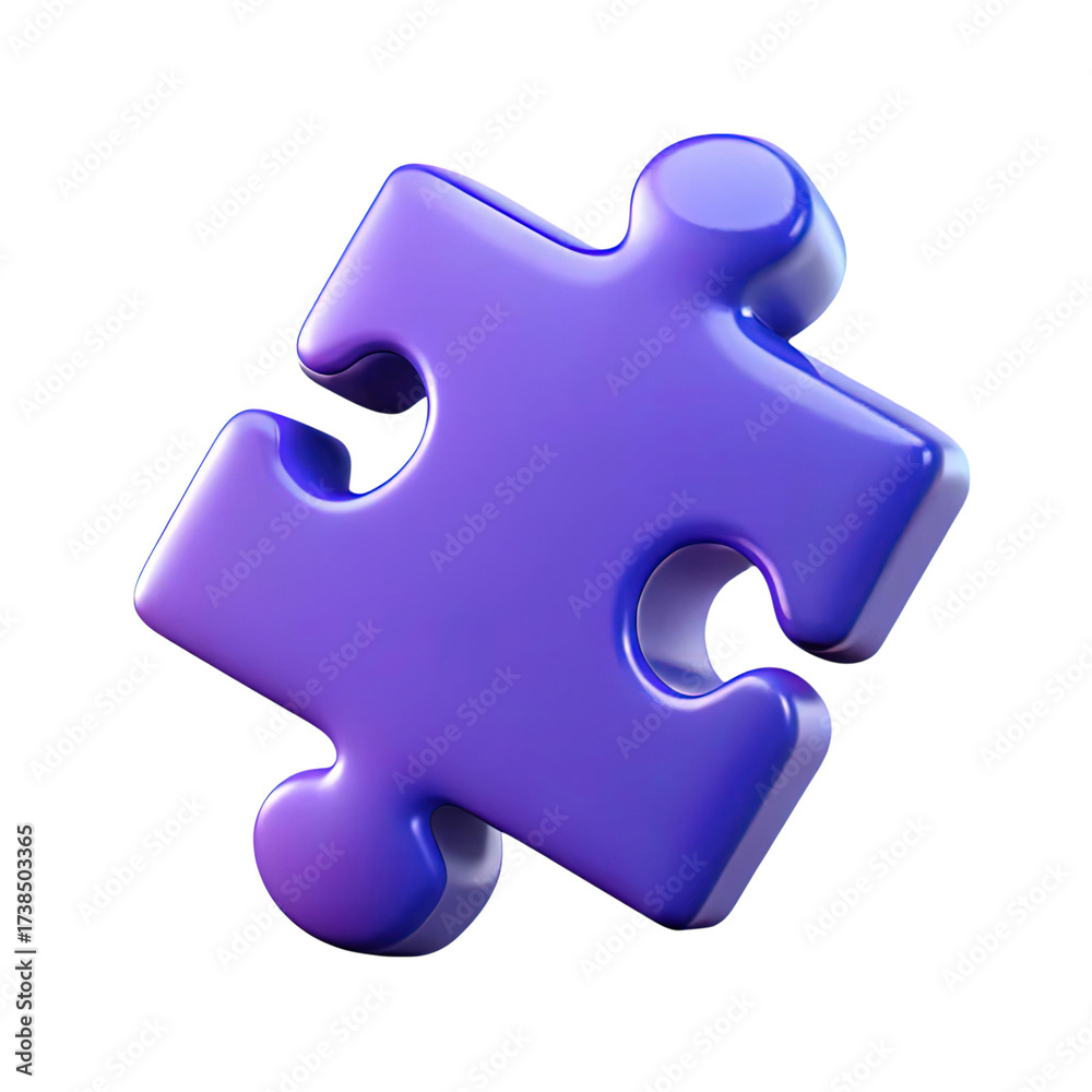 Obraz premium 3d illustration of a single purple puzzle piece isolated on transparent background, symbolizing problemsolving, teamwork, and the interconnectedness of ideas and solutions
