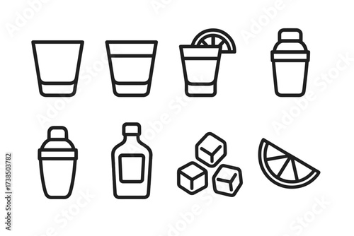 Shot Glass Icon Set.