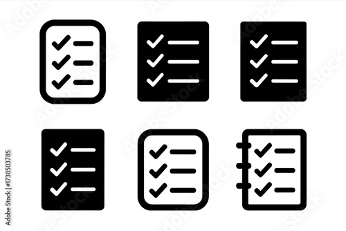 Minimal Task Icons. Checking task management software. Set Logo of Task list: Task list. Abstract geometric, Symmetrical form, Minimal outline, Iconic shape,