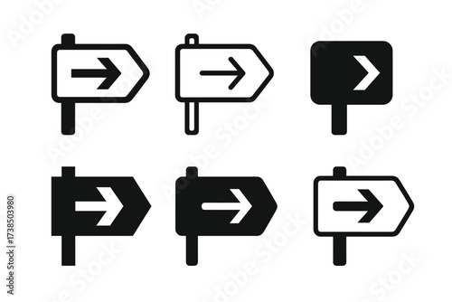 Highway Exit Sign Variations. Highway Exit Sign. Set Logo of Highway Exit Sign: Signboard with Arrow. harmonious logo variations of the same emblematic